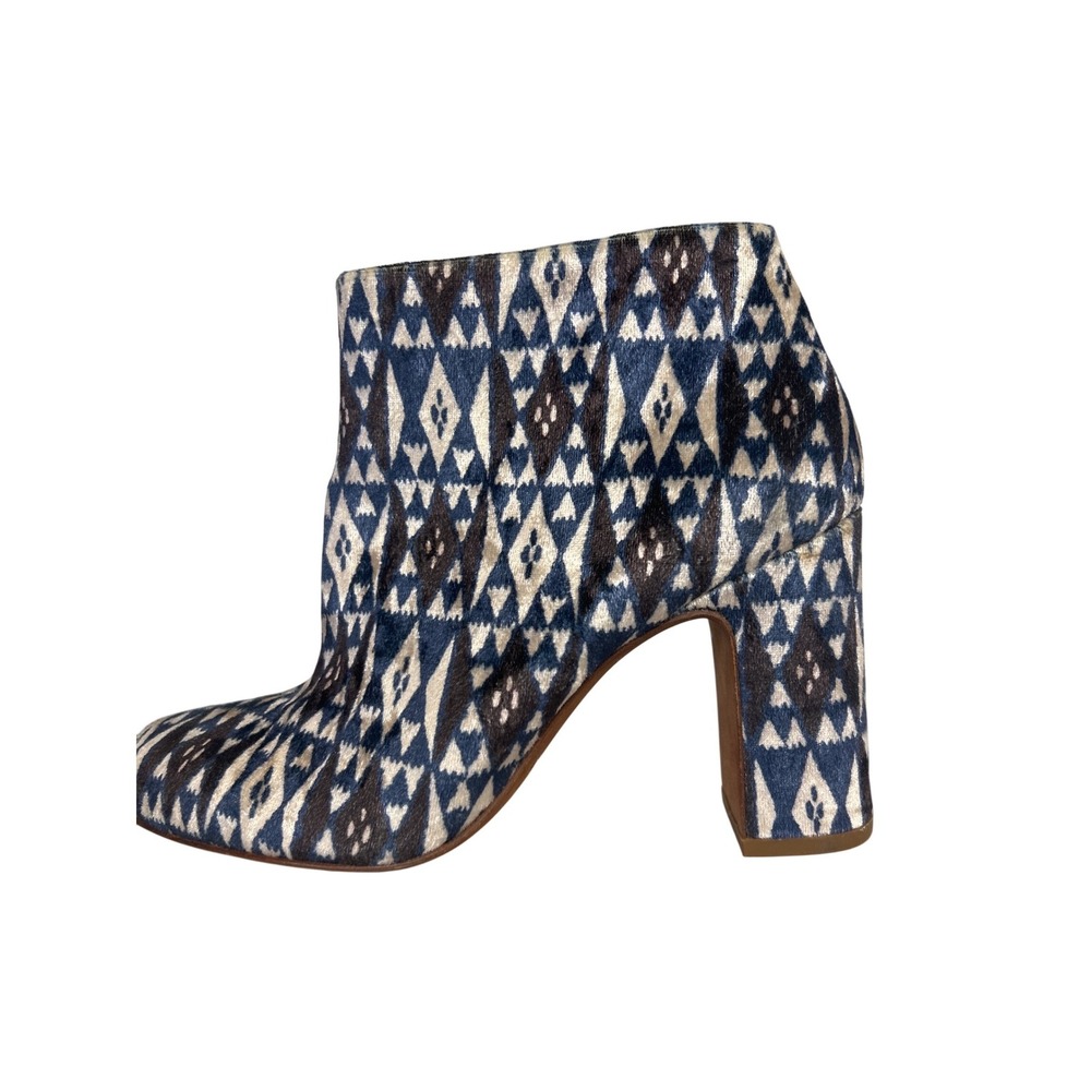 Madewell‎ Calf Hair Ikat Ankle Boots Women 7 Blue Geometric Block Heel Booties